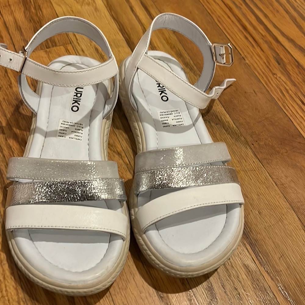 White sandals size 3 . Leather insole and exterior.